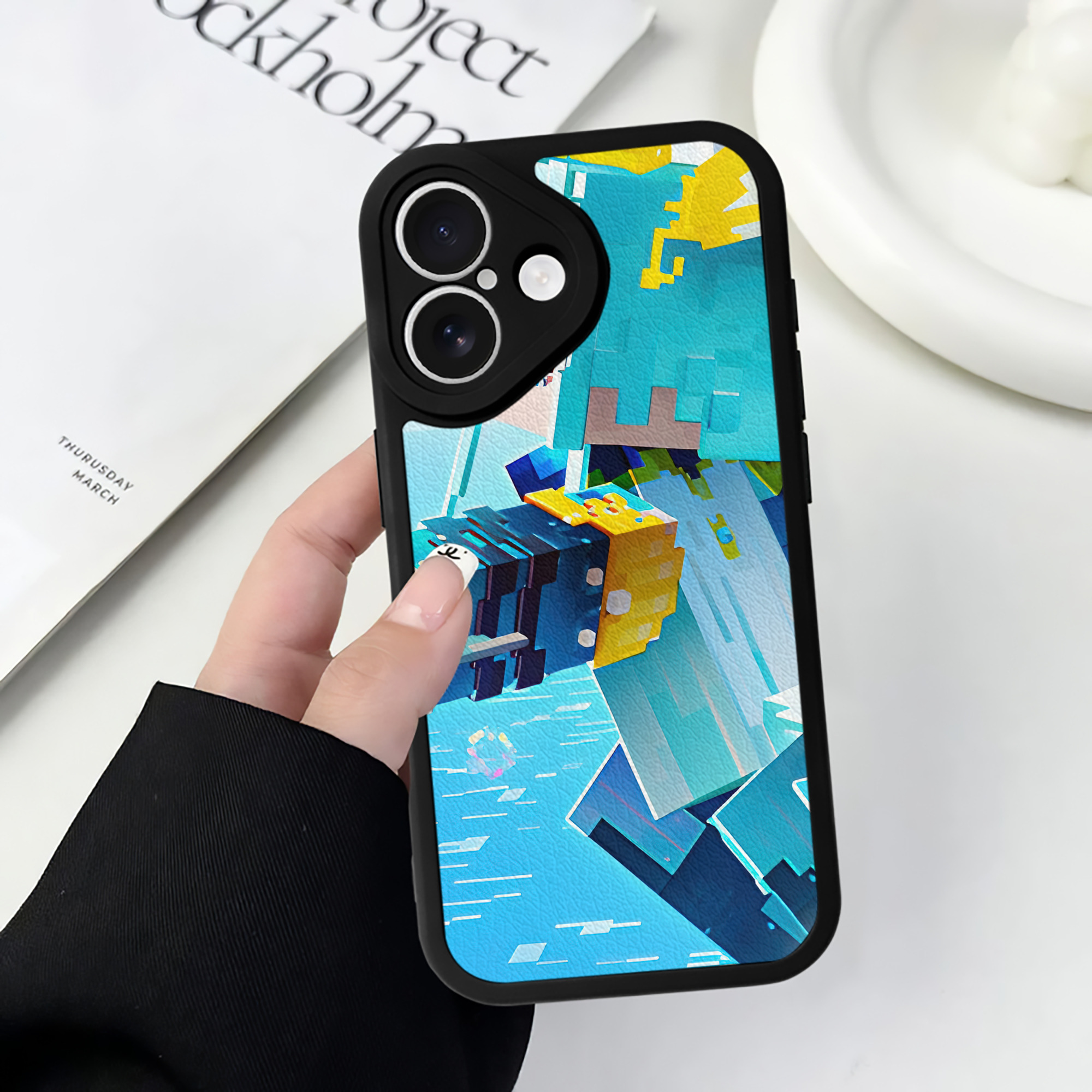 （画像用） マインクラフト ブロックの世界 Minecraft MC Block world 【iPhone 16シリーズ対応】シリコンスマホケース（レザー調） 材質：シリコン